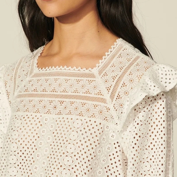 Sandro White Lace Ruffle Blouse - Picture 6 of 7